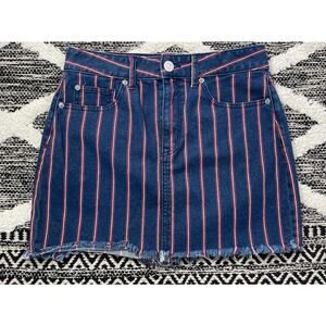 American Eagle Hi Rise Mini Denim Skirt Womens Size 6 Blue Striped Americana